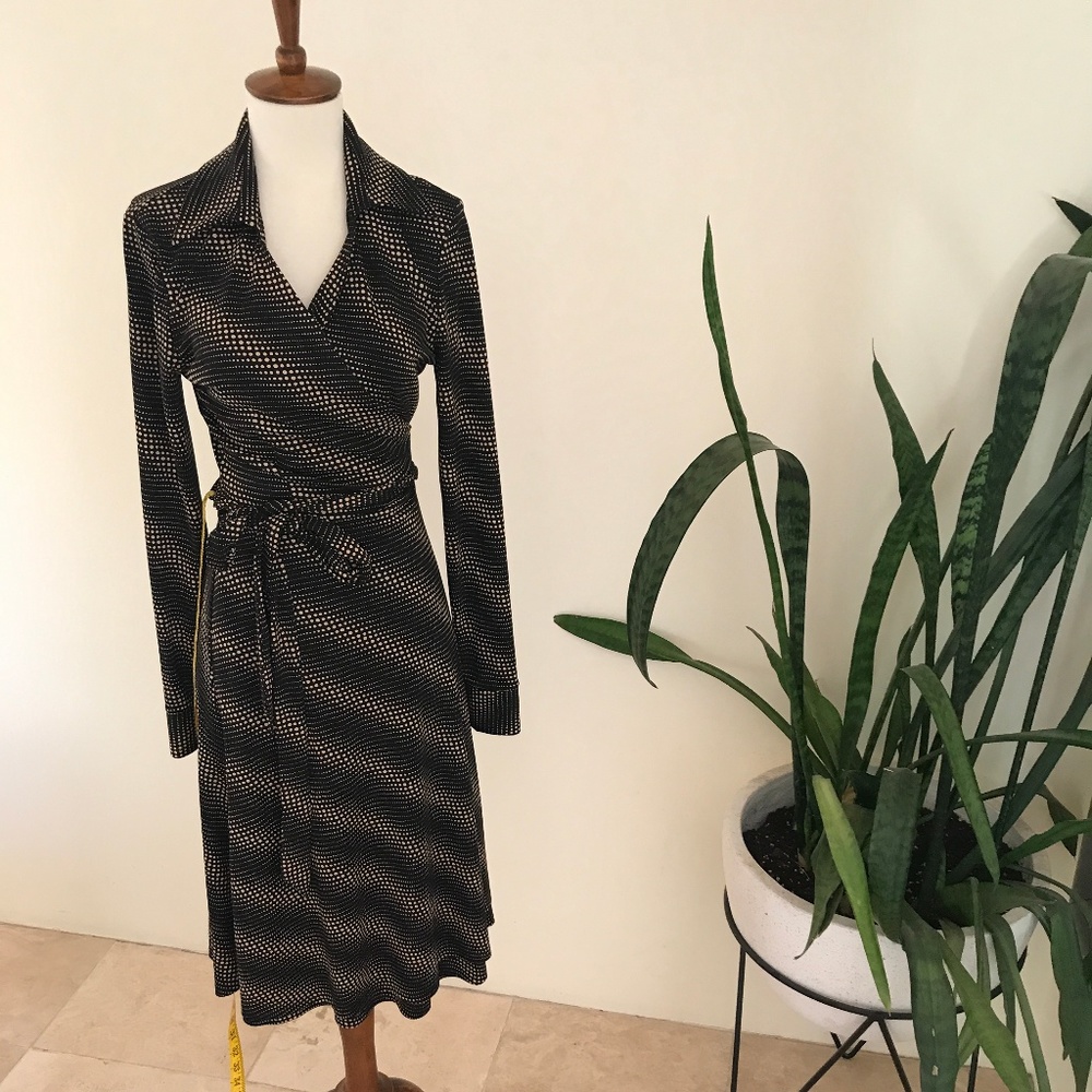Express Black and Tan Pattern Wrap Dress
